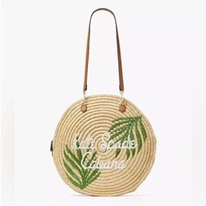 Kate Spade NWT Sunkiss Cabana Circular Logo Straw Double Shoulder Strap Tote